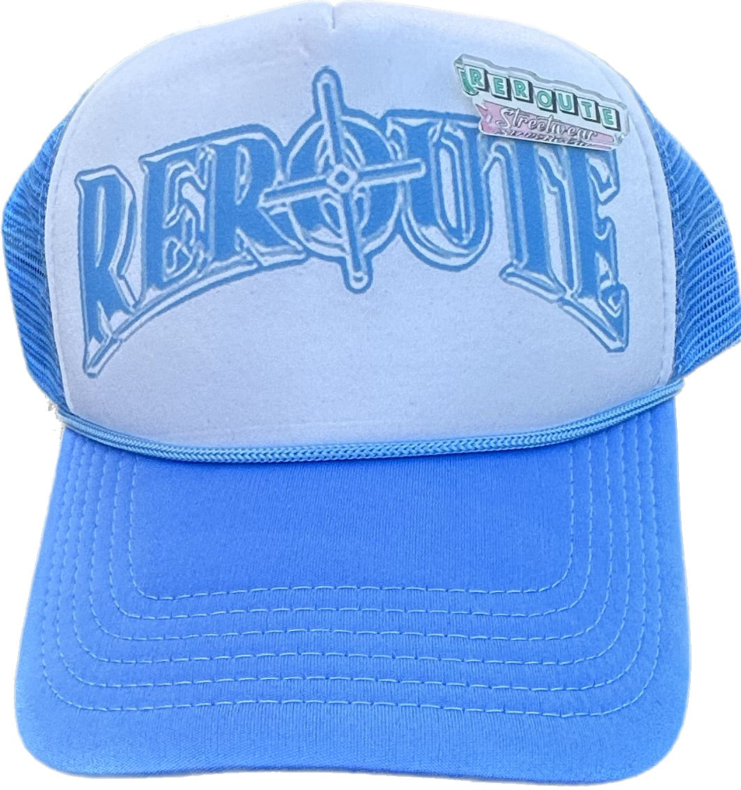 REROUTE BASIC BABY BLUE TRUCKER HAT